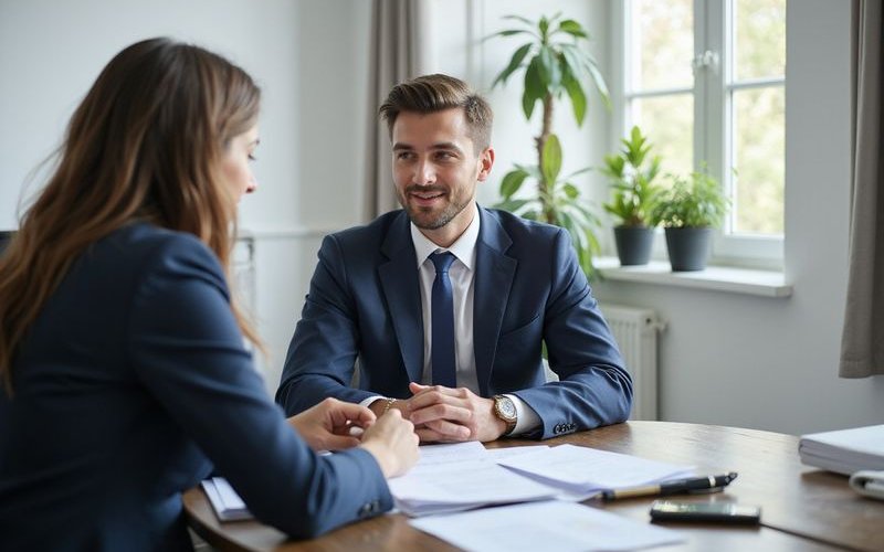 Business owner meeting with tax professional discussing equipment deductions, documents and laptop o