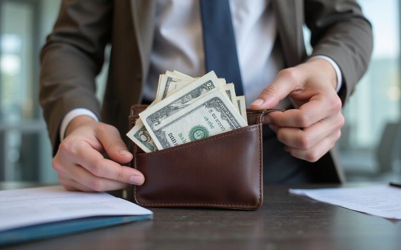 Empty wallet representing payroll struggles, business finance challenge concept