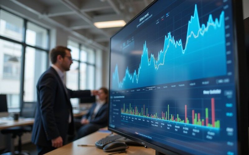 Financial dashboard showing line of credit utilization, modern business technology