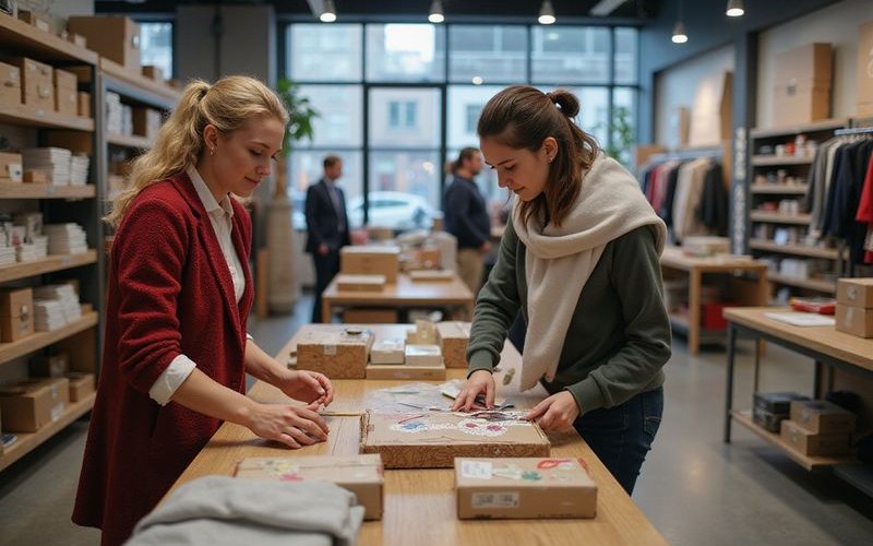 Retail store preparing holiday inventory display, seasonal merchandise stocking, pre-season business